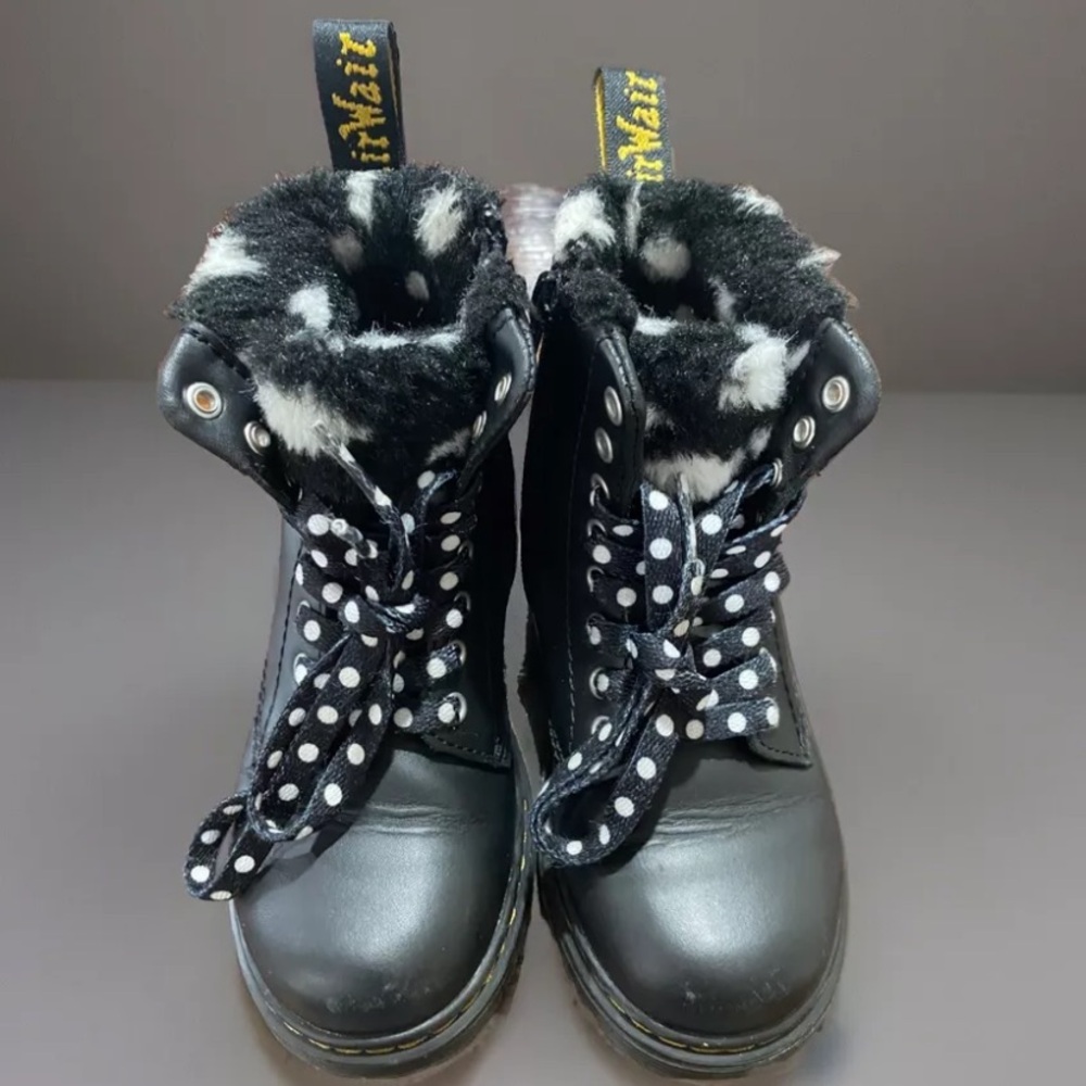 Dr. Martens Toddler 1460 Serena Faux Fur Lined Boots Size US Kids 11 Polka Dot
